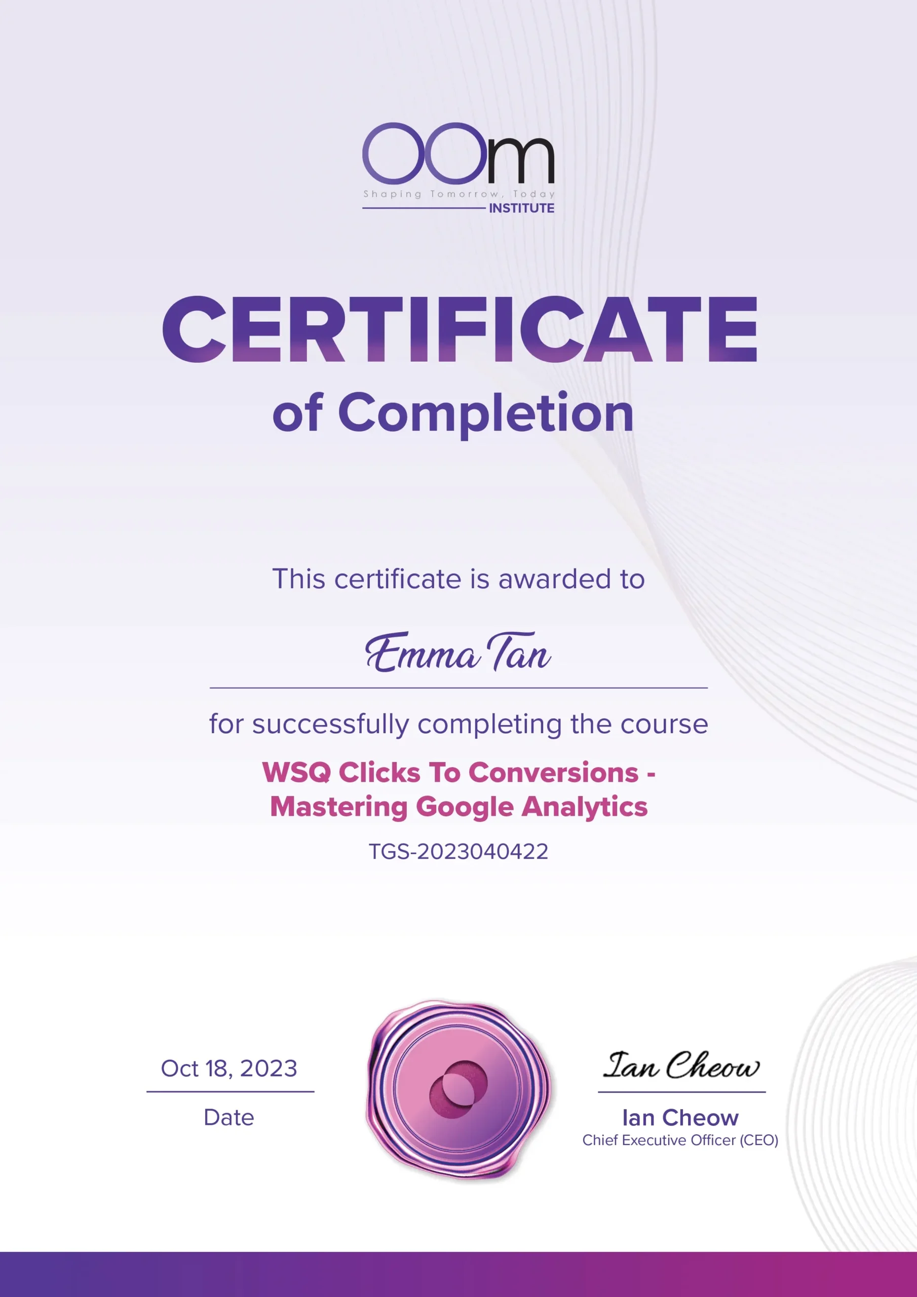 OOm Institute Cert_WSQ Clicks To Conversions Mastering Google Analytics